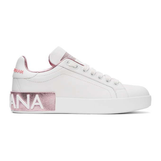 DOLCE & GABBANA WHITE & PINK PORTOFINO SNEAKERS