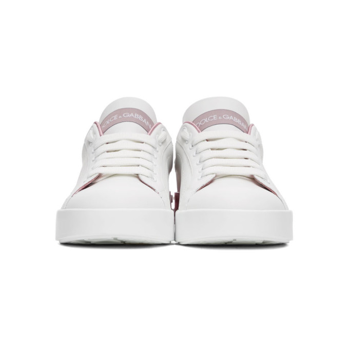 DOLCE & GABBANA WHITE & PINK PORTOFINO SNEAKERS