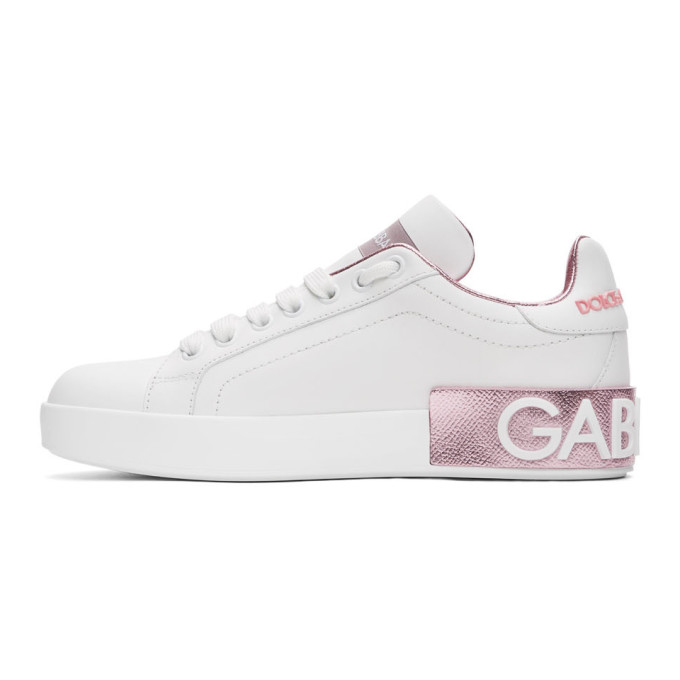 DOLCE & GABBANA WHITE & PINK PORTOFINO SNEAKERS