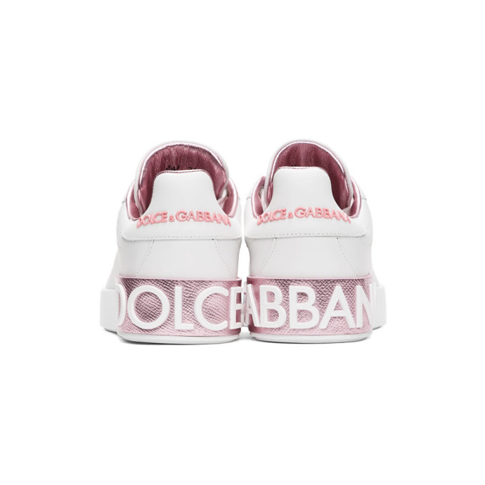 DOLCE & GABBANA WHITE & PINK PORTOFINO SNEAKERS