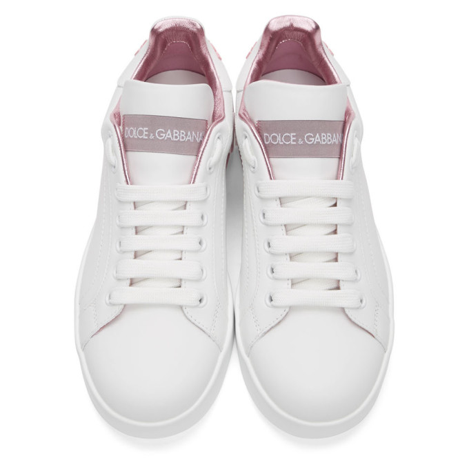DOLCE & GABBANA WHITE & PINK PORTOFINO SNEAKERS