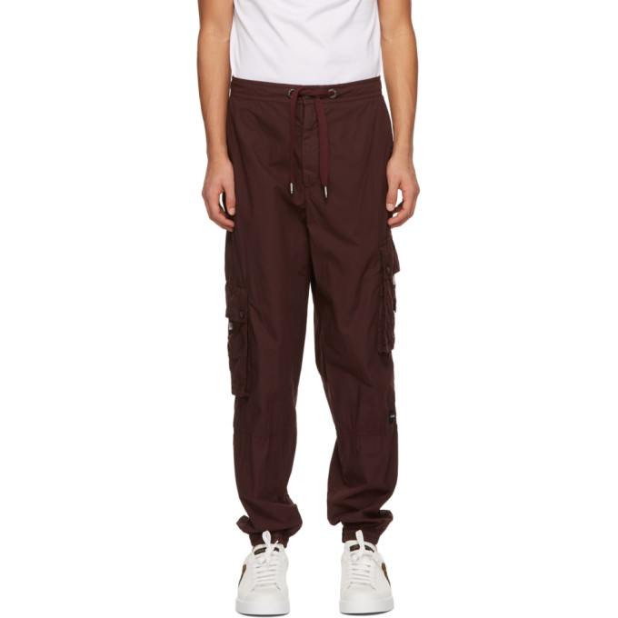 Dolce and Gabbana Burgundy Garment-Dyed Jogging Cargo Pants