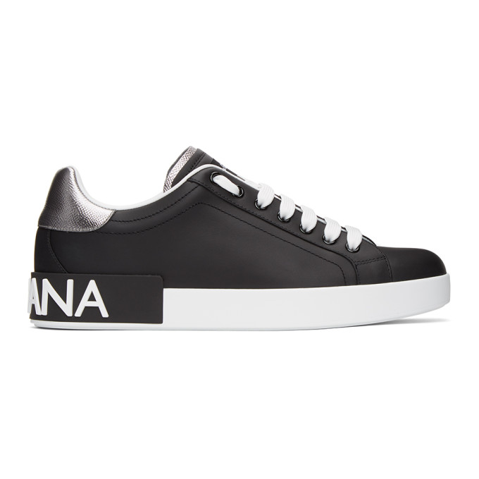 Click to view more detailed imagery on our partner's website Dolce & Gabbana Black & White Portofino Sneakers In Black/silver