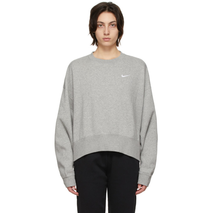 nike mini swoosh oversized cropped sweatshirt in light gray