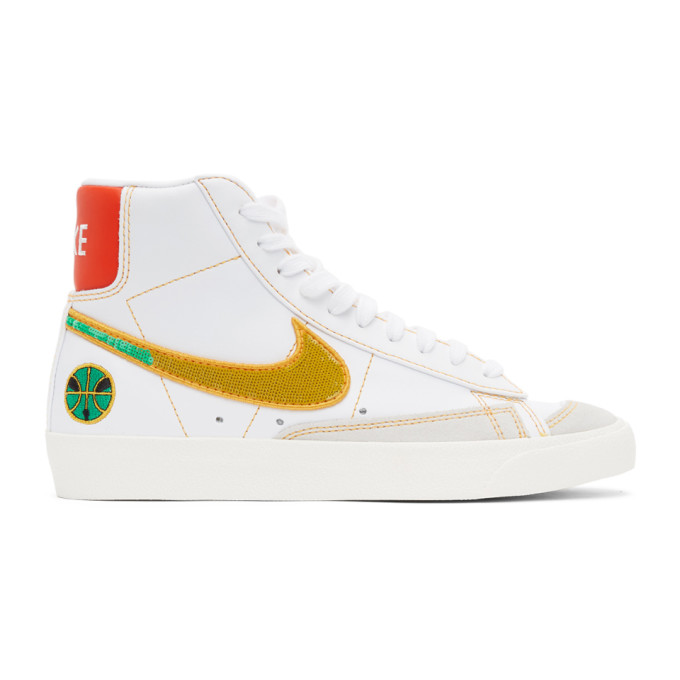 Nike White and Yellow Blazer Mid 77 Sneakers