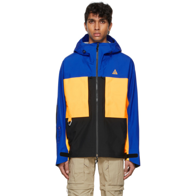 Nike Acg Nrg Misery Ridge Colour Block Recycled Gore Tex Hooded Jacket In Hyper Royal Laser Orange Modesens