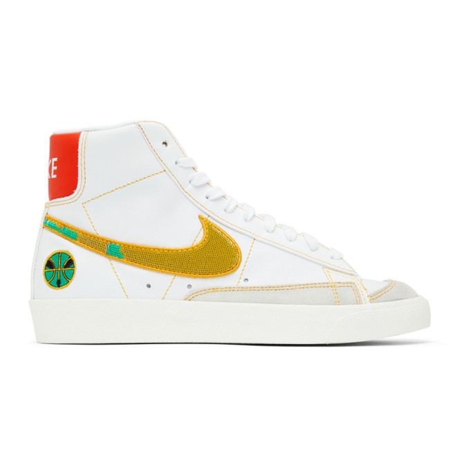 Nike White and Yellow Rayguns Blazer Mid 77 Vintage Sneakers