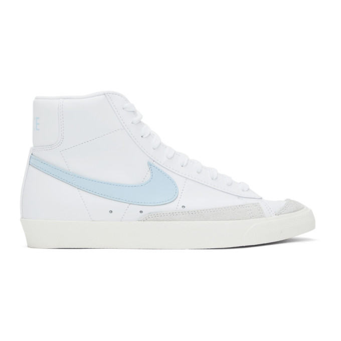 Nike White and Blue Blazer Mid 77 Vintage Sneakers