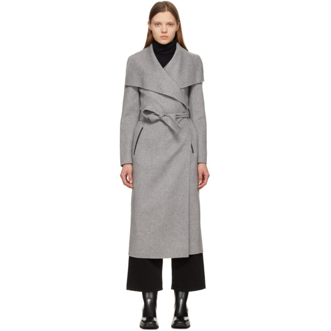 Mackage Nori Belted Wide Lapel Coat In Light Grey