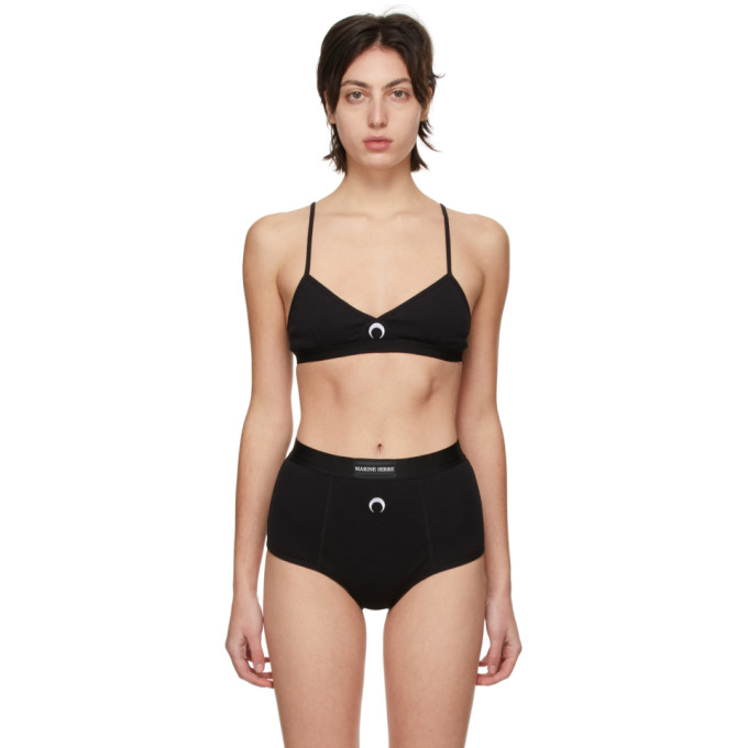 Marine Serre Black Cotton Ribbed Bra