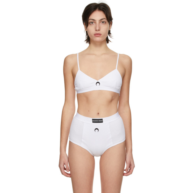 Marine Serre White Cotton Ribbed Bra