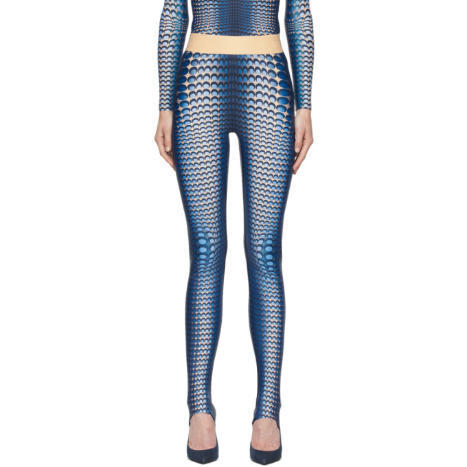 Marine Serre Fish Skin-print Logo-tape Leggings In 06 Sea Blue Moon Ski