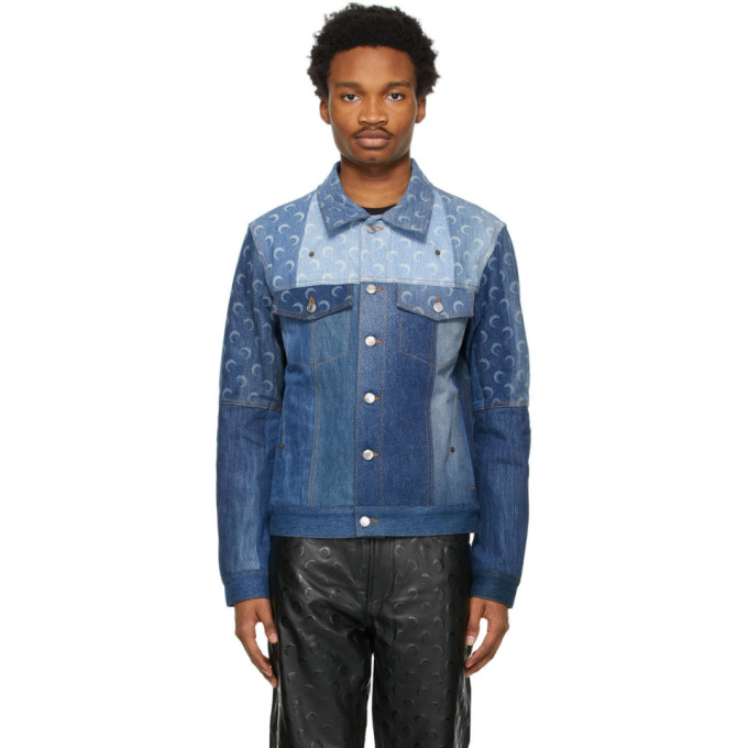 Marine Serre Blue Denim Moon Patchwork Jacket