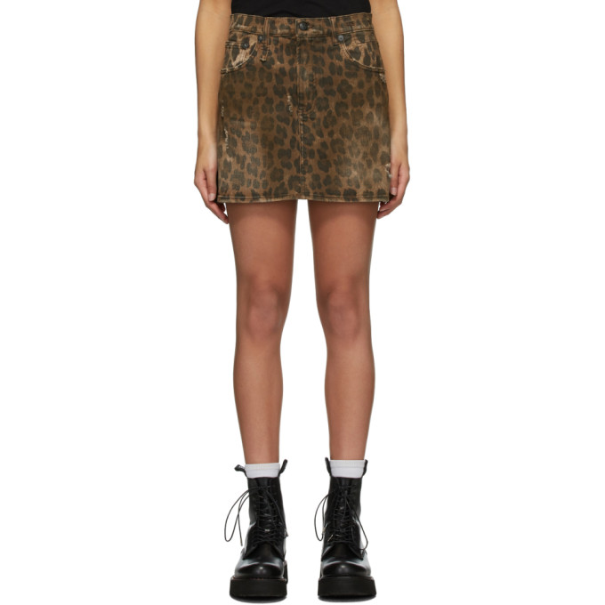 R13 Brown Denim Leopard Miniskirt