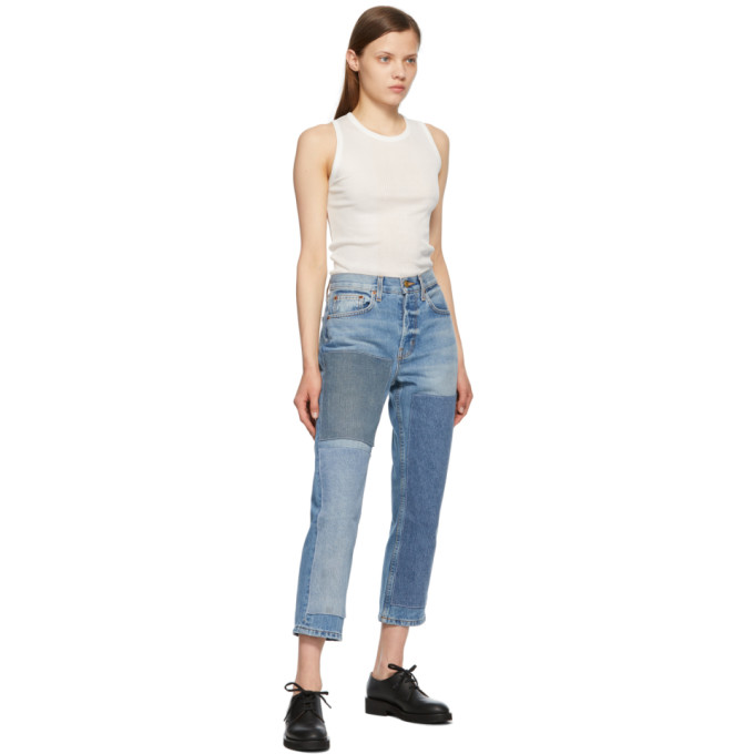 Shop B Sides Blue Marcel Relaxed Straight Patchwork No. 3 Jeans In Faded Indigo
