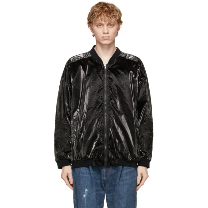 black patent bomber jacket
