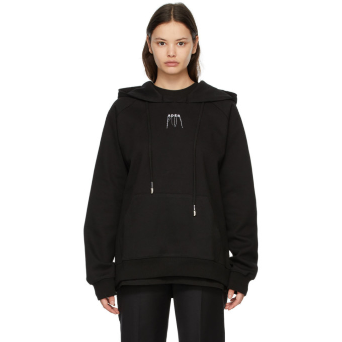 ADER ERROR BLACK EMBROIDERED LOGO HOODIE