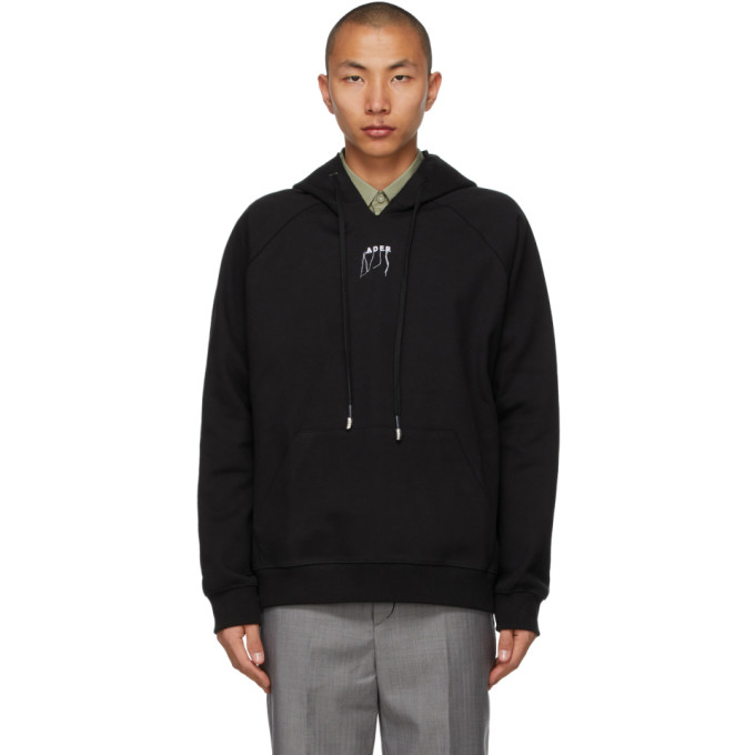 ADER error Black Embroidered Logo Hoodie