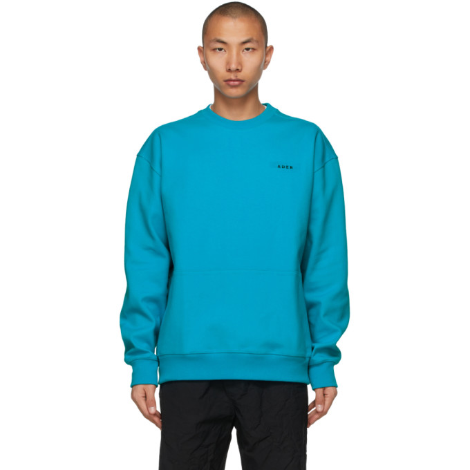 ADER ERROR BLUE OVERSIZED KANGAROO POCKET SWEATSHIRT