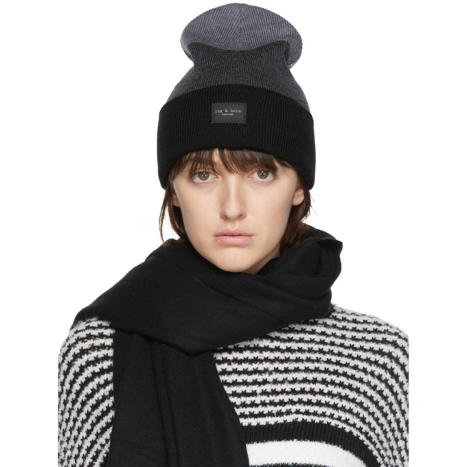 rag and bone Black and Grey Wool Addison Beanie