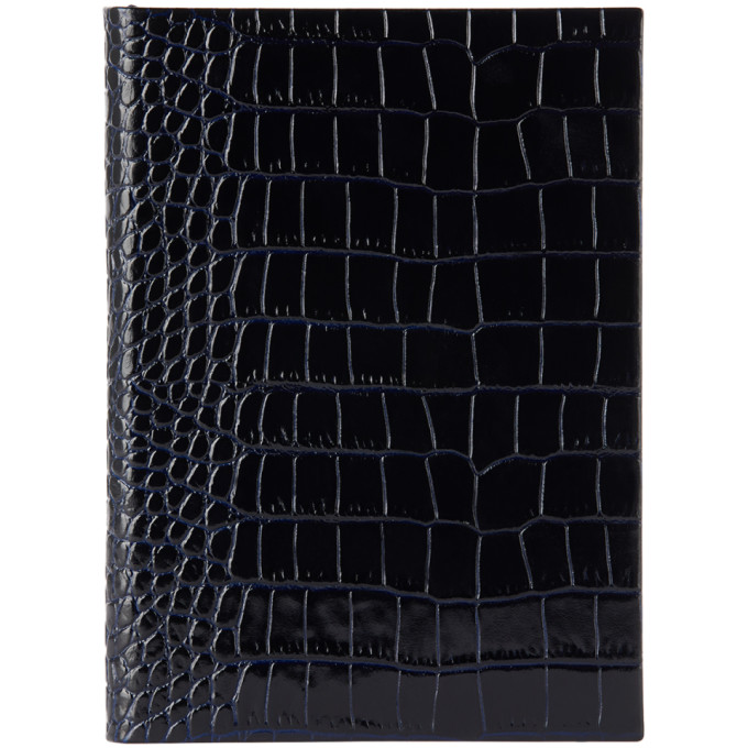 Smythson Navy Croc Mara Soho Notebook