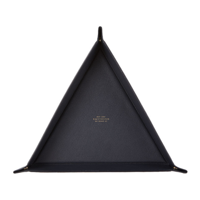 Smythson Navy Large Triangle Panama Trinket Tray