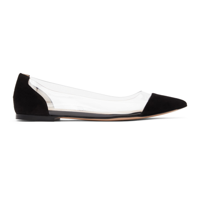 Gianvito Rossi Black Suede Plexi Ballerina Flats