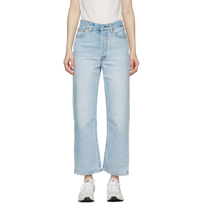 Levis Blue Washed Ribcage Straight Ankle Jeans