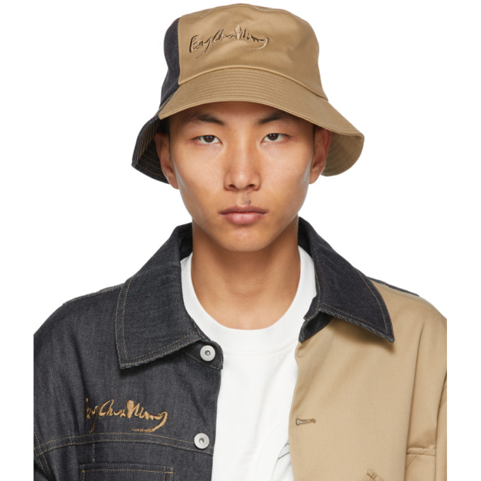 Feng Chen Wang Beige and Indigo Paneled Bucket Hat