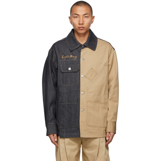 Feng Chen Wang Navy & Beige Contrast Jacket In Navy/khaki