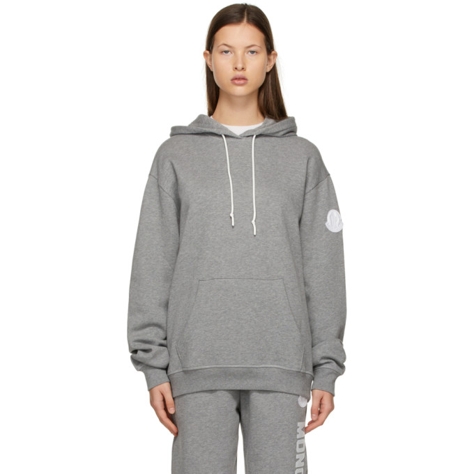 Click to view more detailed imagery on our partner's website Moncler Logo Print Jersey Sweatshirt Hoodie In 987 Grey
