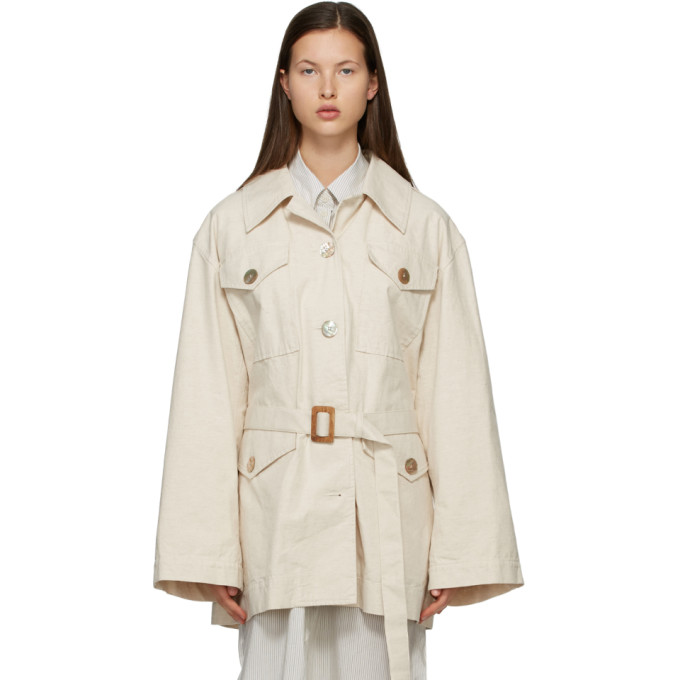 Click to view more detailed imagery on our partner's website Acne Studios Off-white Cotton Belted Jacket In Aeb Cream