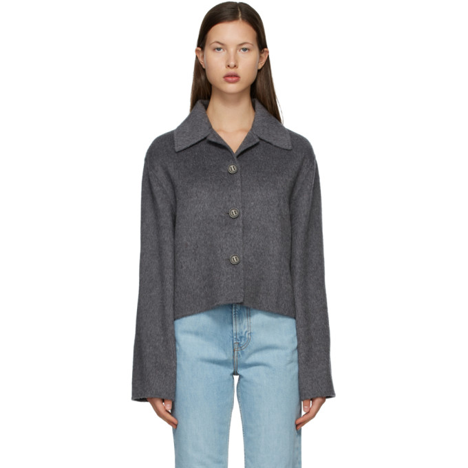 Click to view more detailed imagery on our partner's website Acne Studios Grey Wool Cropped Jacket In 990 Grey