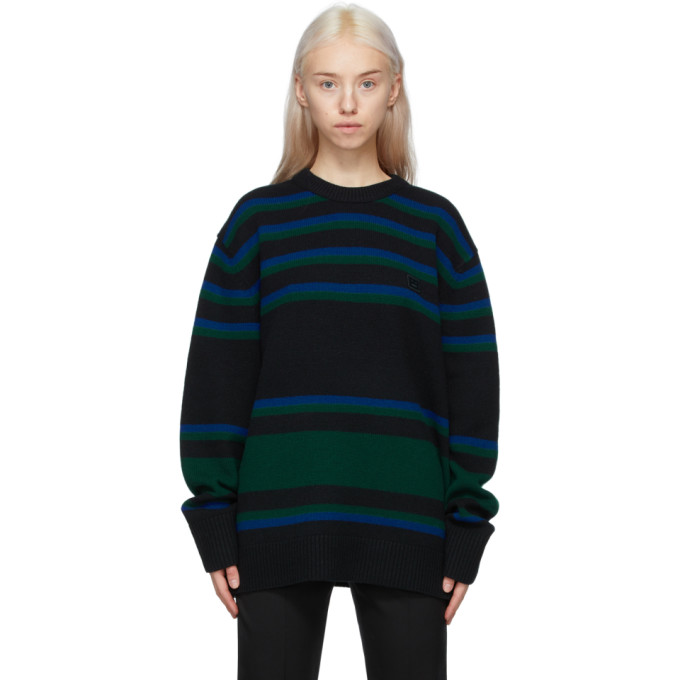 Acne Studios Black and Blue Striped Wool Sweater
