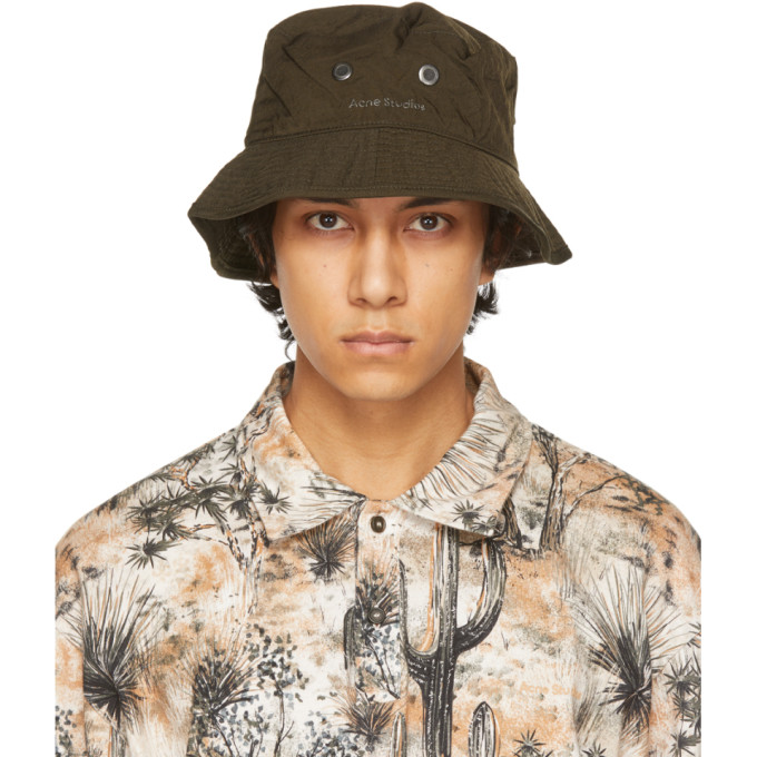 Acne Studios Khaki Nylon Logo Bucket Hat