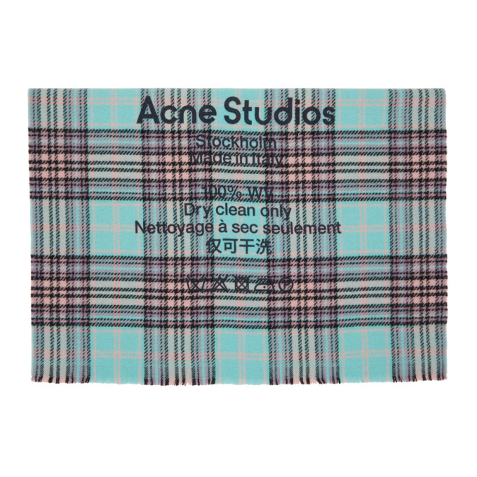 Acne Studios Blue and Purple Wool Tartan Check Scarf