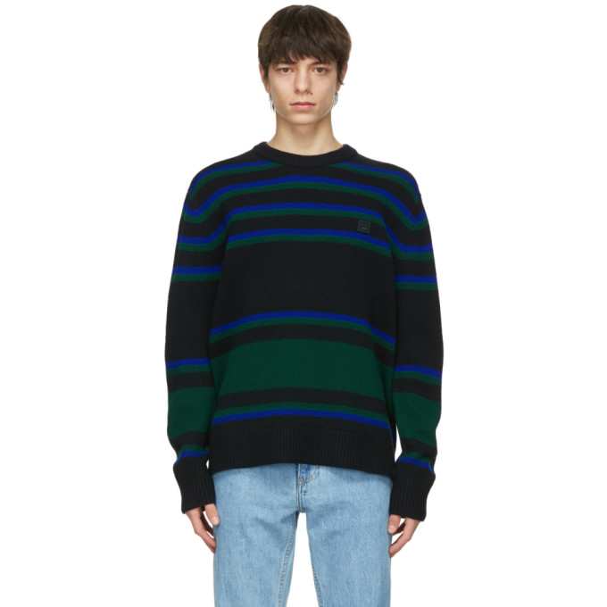 Acne Studios Black and Blue Wool Striped Sweater