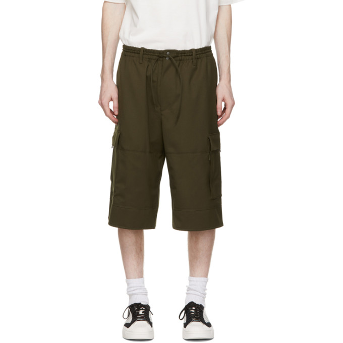 Y-3 Khaki Wool Cargo Shorts