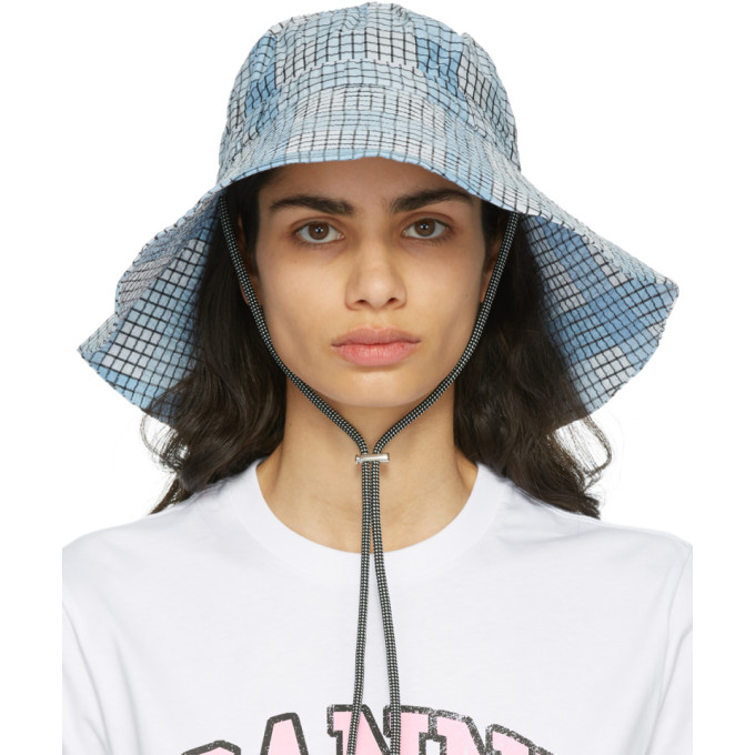 GANNI Blue Check Seersucker Hat