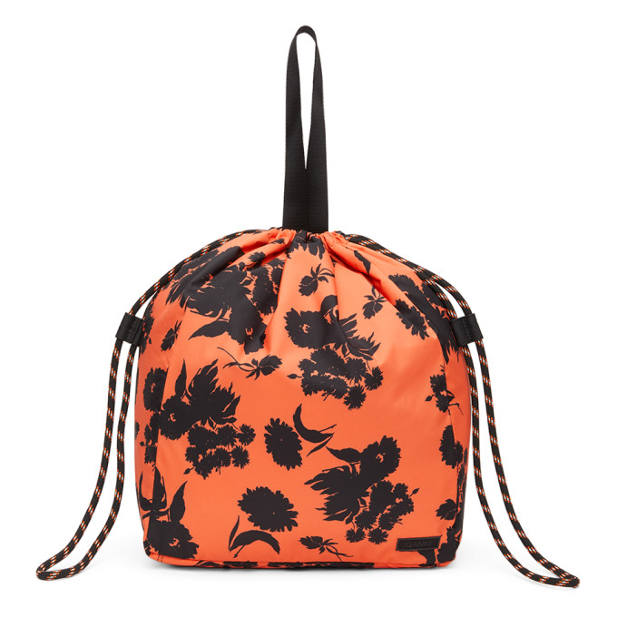 GANNI Orange Recycled Tech Drawstring Tote