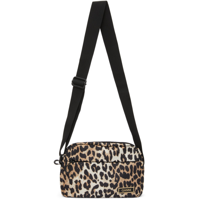 GANNI Brown Leopard Recycled Tech Festival Bag