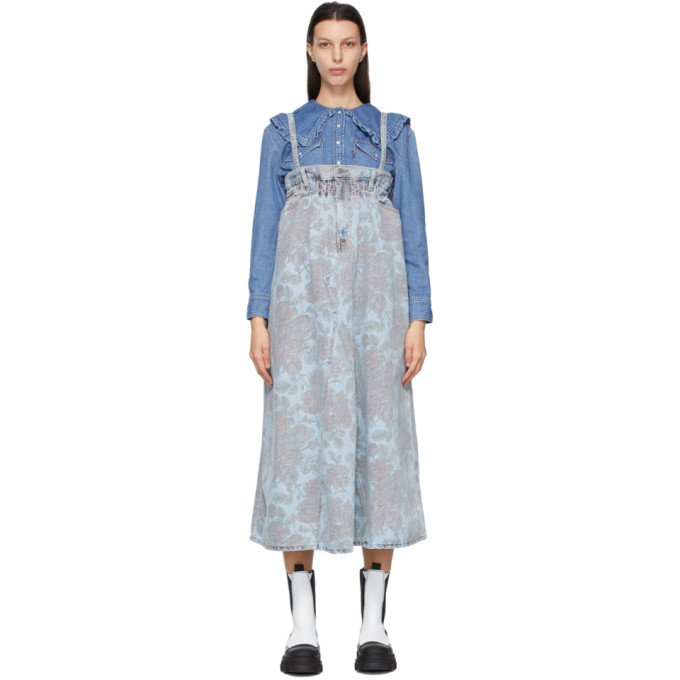 GANNI Blue Levis Edition Denim Printed Dress