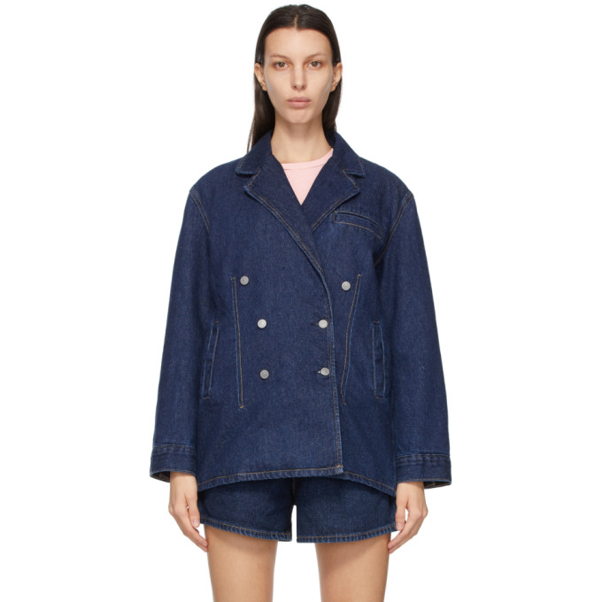 GANNI Navy Levis Edition Denim Oversized Double-Breasted Jacket