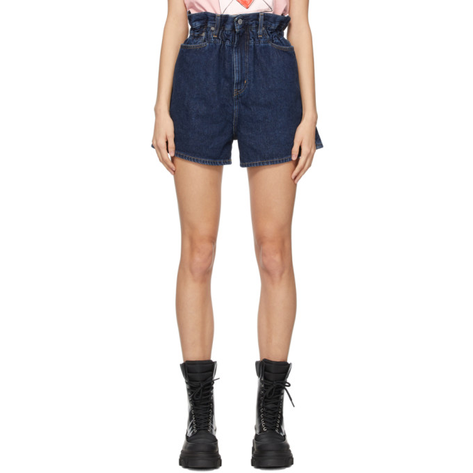 GANNI Navy Levis Edition Denim Wide-Leg Shorts