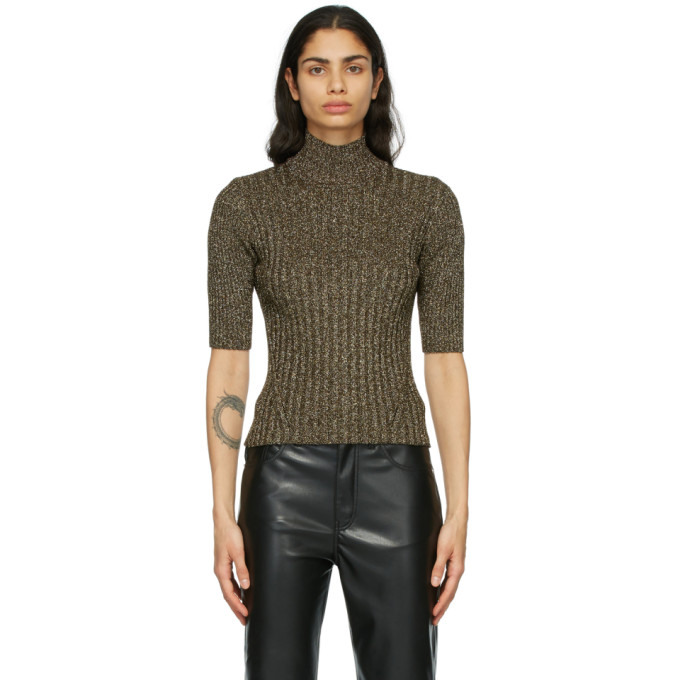 GANNI Gold Glitter Knit Turtleneck