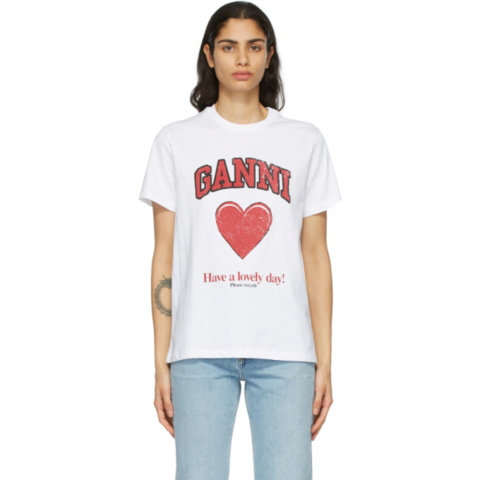 GANNI White Cotton Heart T-Shirt
