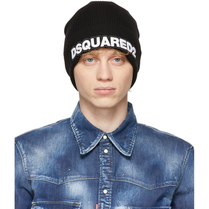 Dsquared2 Black Wool Logo Beanie