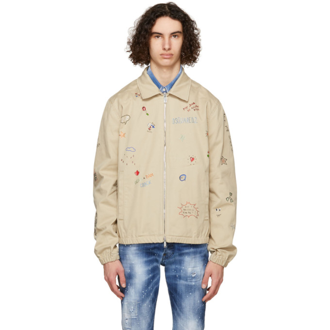 Dsquared2 Beige Scribbles Zip Jacket