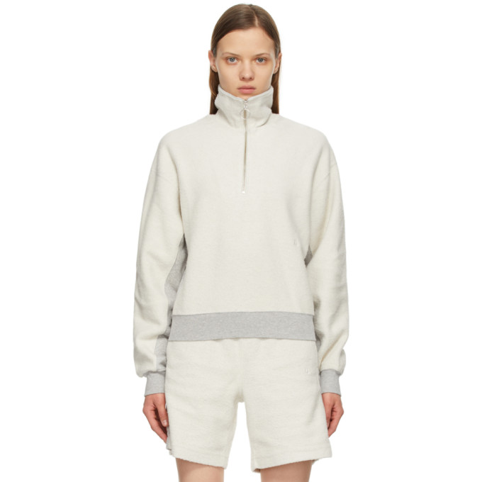 HELMUT LANG OFF-WHITE COLLARED ZIP-UP SWEATER