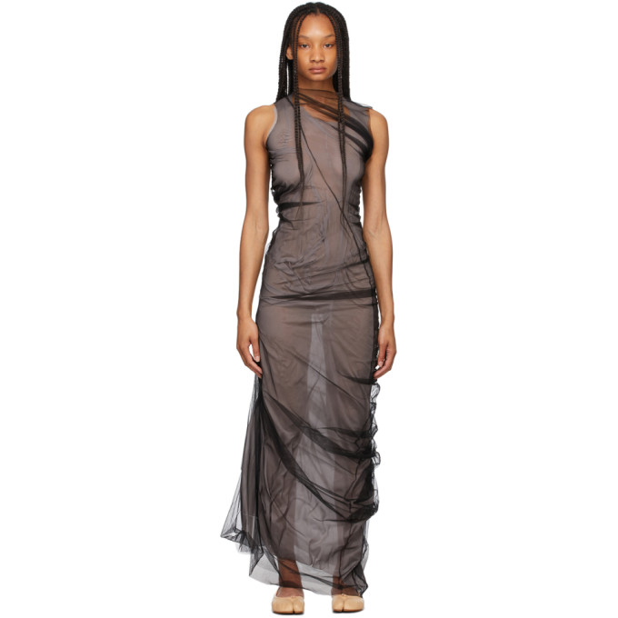 Maison Margiela Draped Tulle And Crepe Dress In Charcoal